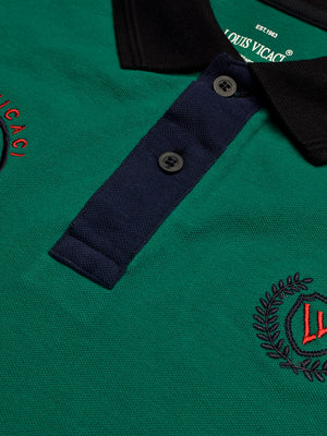 LV Summer Polo Shirt For Men-Dark Cyan Green Melange & Dark Navy-w