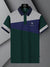 LV Summer Polo Shirt For Men-Dark Green with Blue & Grey Melange Panel-BE835/BR13072