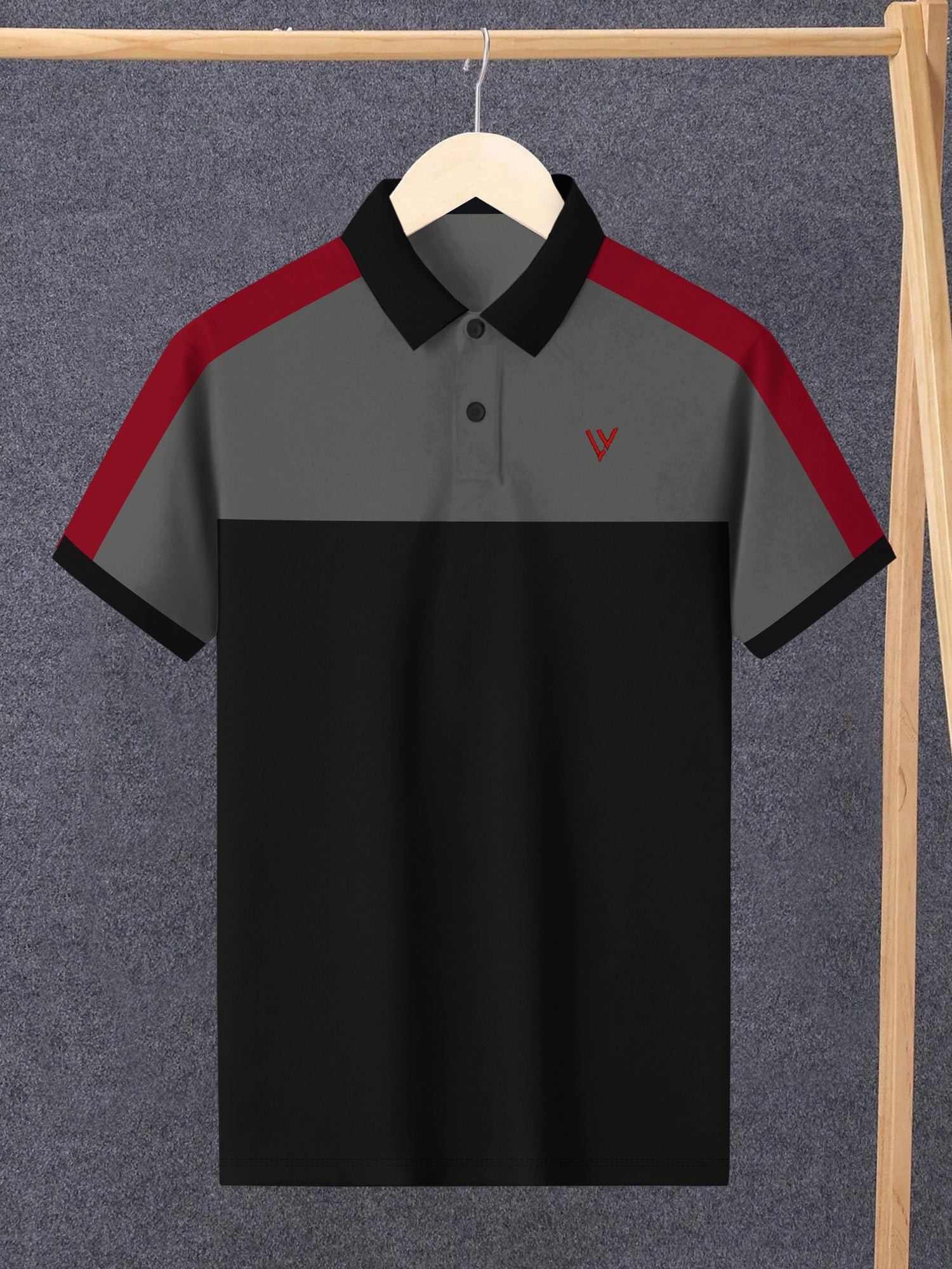 LV Summer Polo Shirt For Men-Dark Grey with Black-BE824