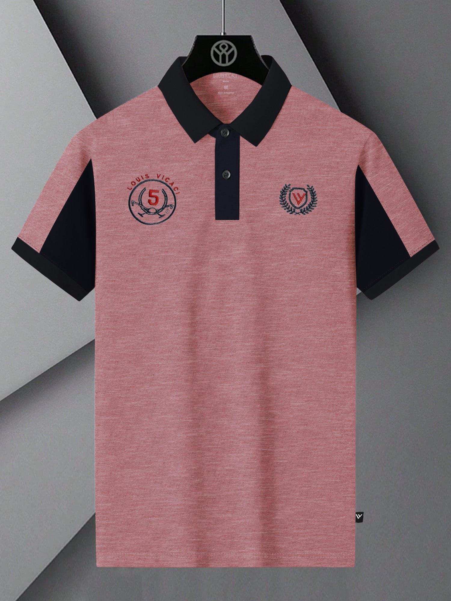 LV Summer Polo Shirt For Men-Dark Pink Melange & Dark Navy-BE857/BR13095