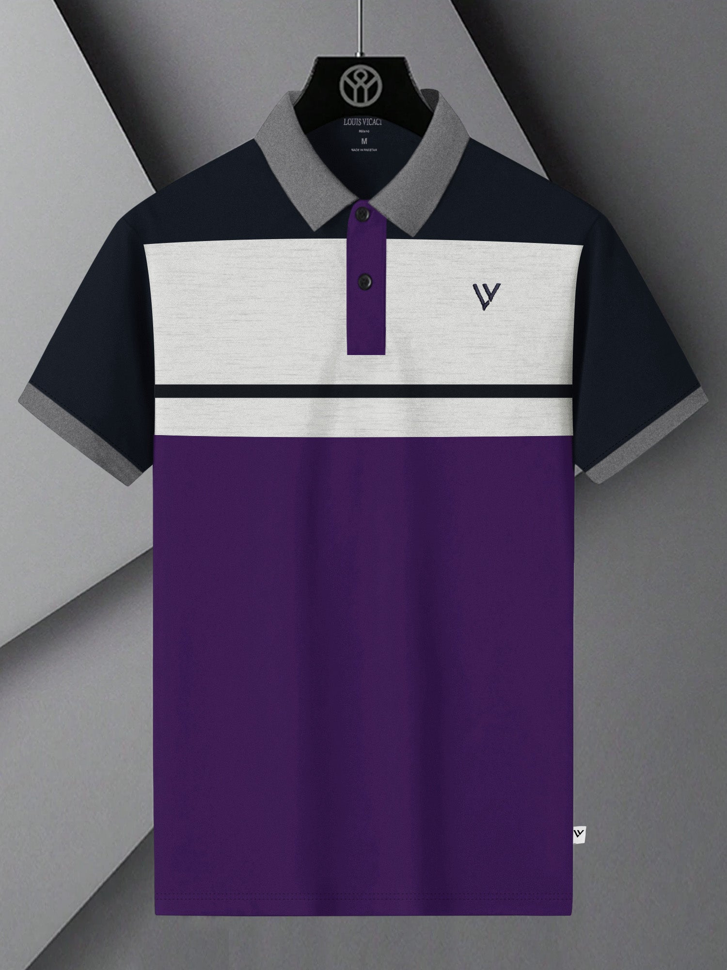 LV Summer Polo Shirt For Men-Dark Purple with Navy & Off White Melange Panel-BE876/BR13114