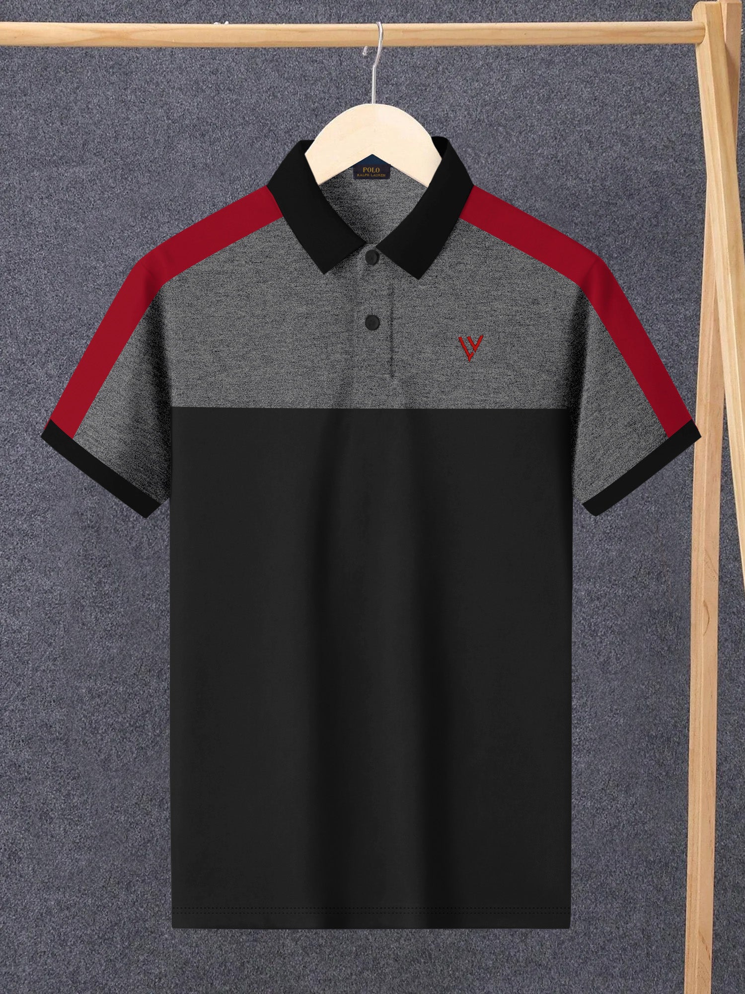 LV Summer Polo Shirt For Men-Grey Melange with Black-BE796/BE13038