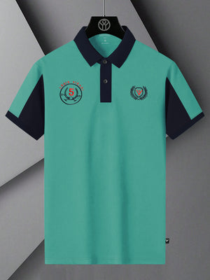 LV Summer Polo Shirt For Men-Light Cyan Green & Dark Navy-BE866