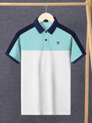 LV Summer Polo Shirt For Men-Light Cyan Green & White-BE771/BR13018