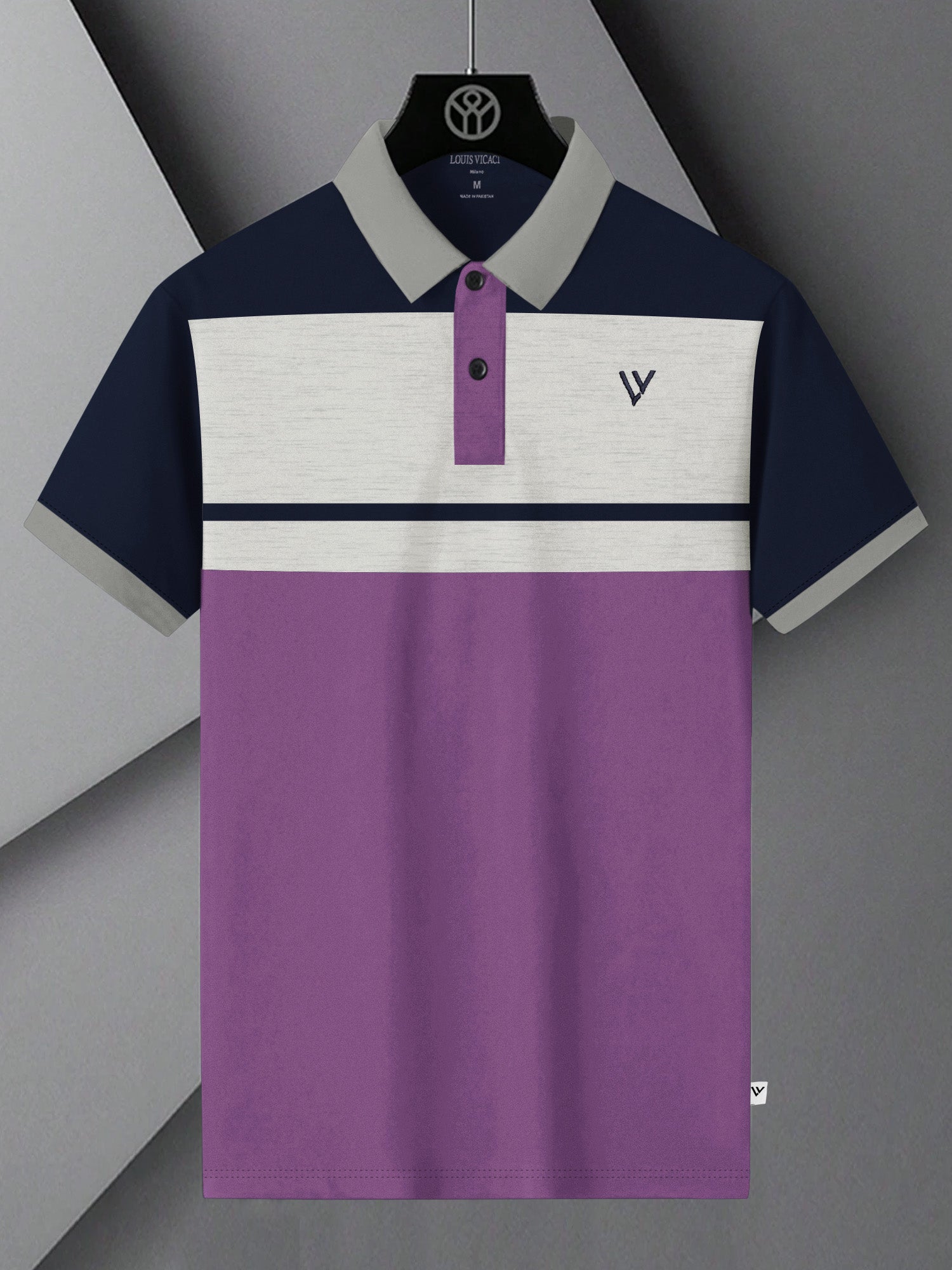 LV Summer Polo Shirt For Men Light purple with Navy Off White Panel BE873