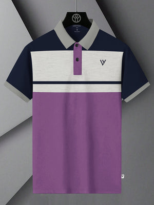 LV Summer Polo Shirt For Men-Light purple with Navy & Off White Panel-BE873