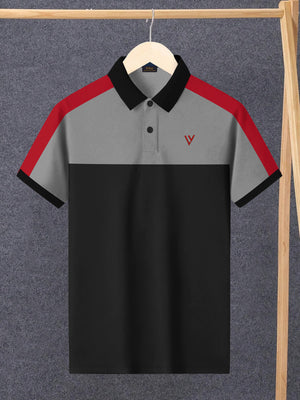 LV Summer Polo Shirt For Men-Light Grey Melange with Black-BE817