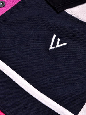 LV Summer Polo Shirt For Men-Magenta with Navy & White Panel-BE874/BR13112