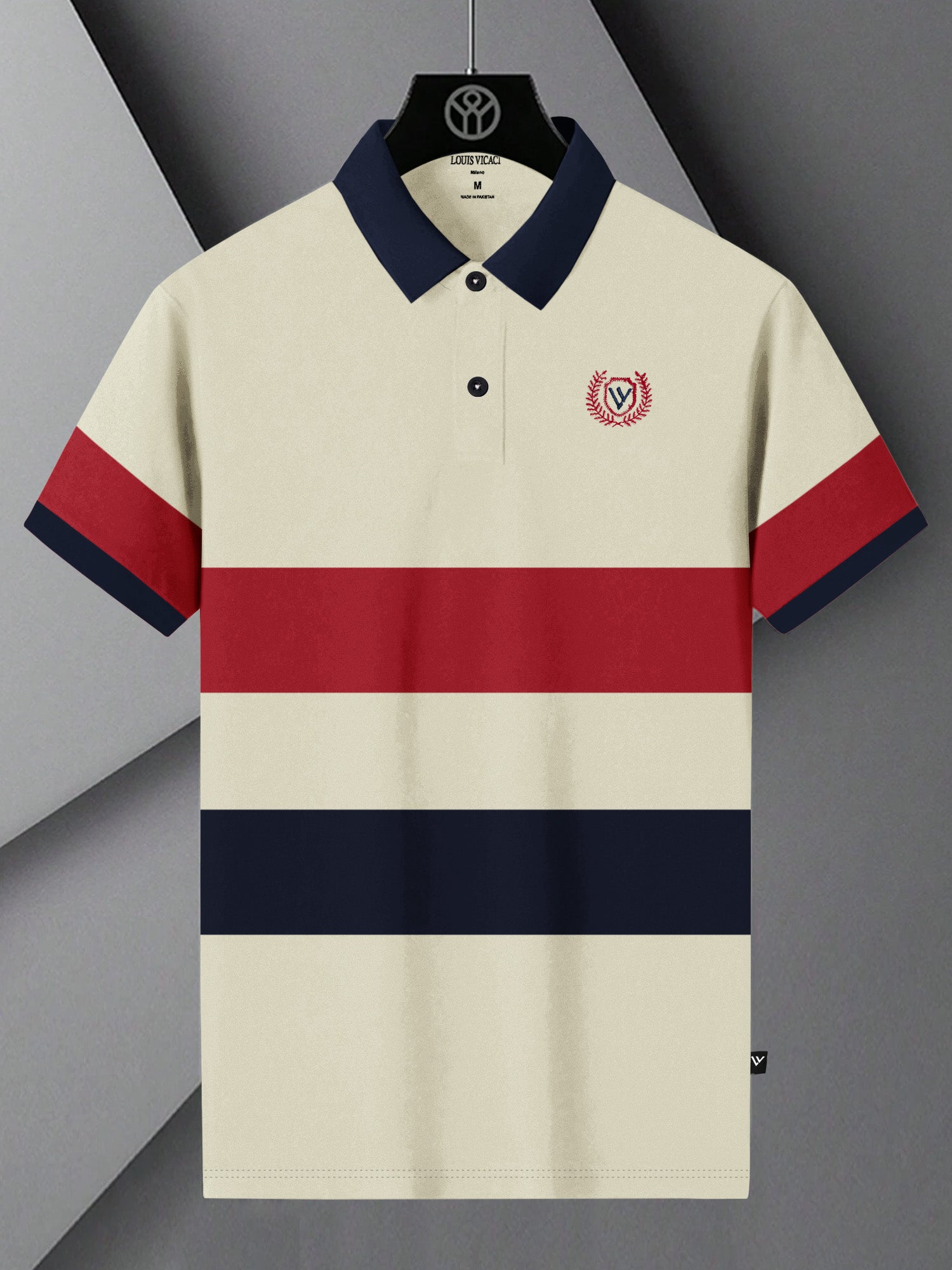 LV Summer Polo Shirt For Men-Off White with Navy & Red Panel-BE871/BR13110