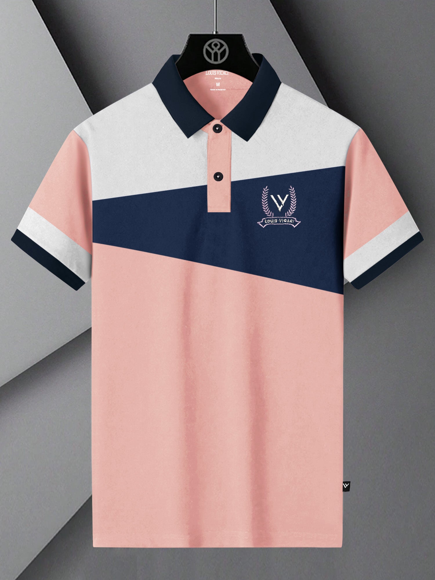 LV Summer Polo Shirt For Men-Peach with Navy & White Panel-BE833