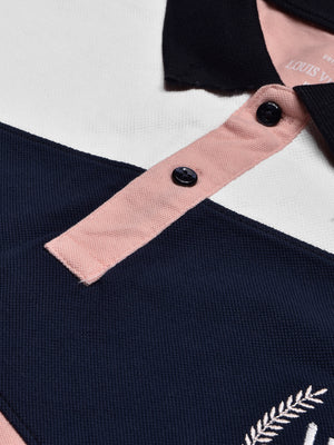 LV Summer Polo Shirt For Men-Peach with Navy & White Panel-BE833