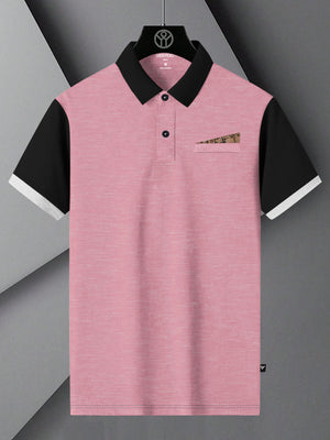 LV Summer Polo Shirt For Men-Pink Melange with Black-BE732/BR12983