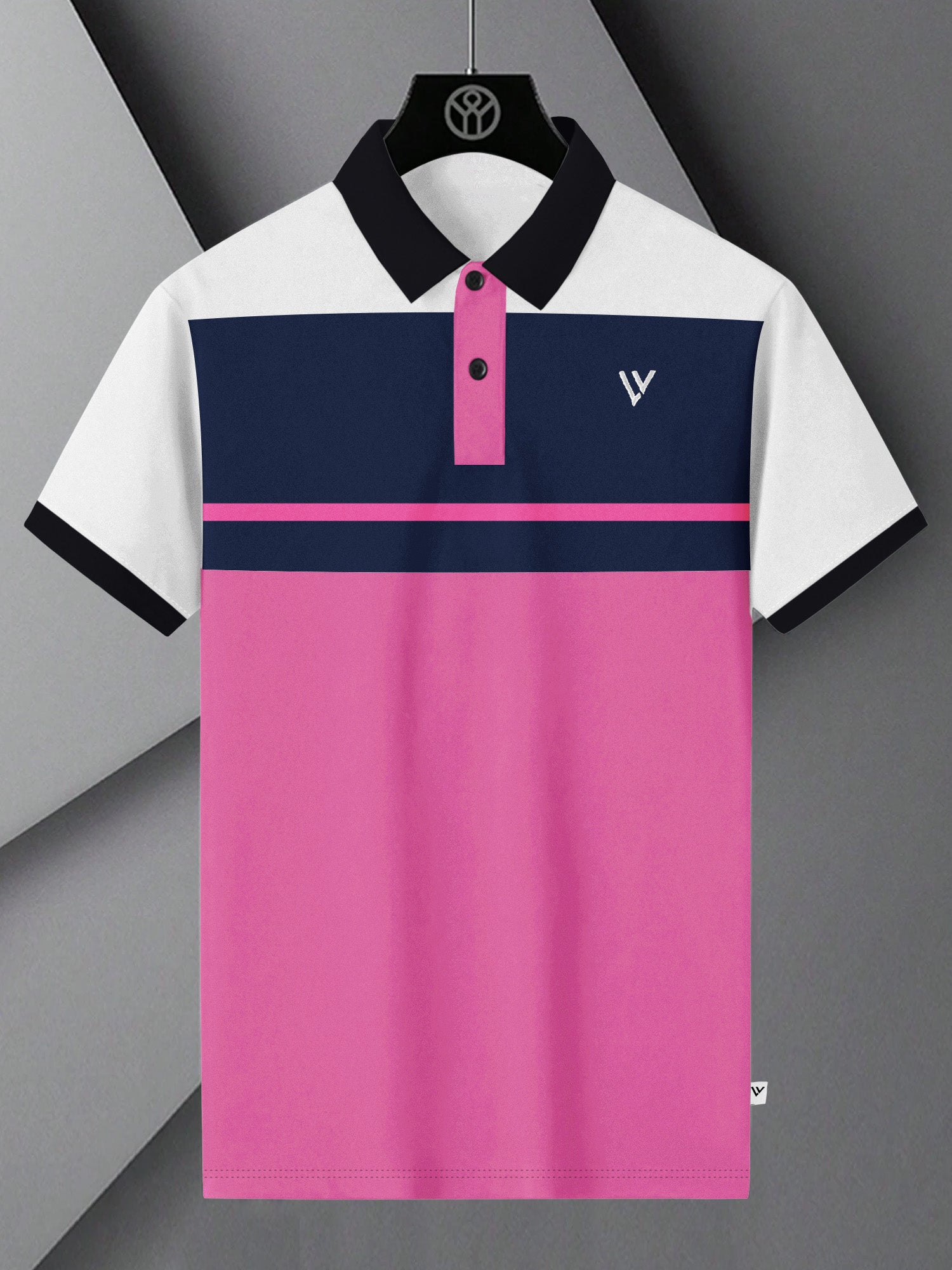 LV Summer Polo Shirt For Men-Pink with Navy & White Panel-BE882