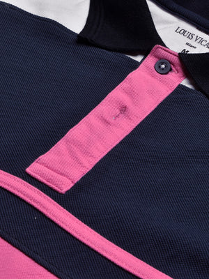 LV Summer Polo Shirt For Men-Pink with Navy & White Panel-BE882