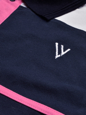 LV Summer Polo Shirt For Men-Pink with Navy & White Panel-BE882