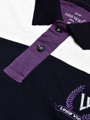 LV Summer Polo Shirt For Men-Purple Melange Navy & White Panel-BE834