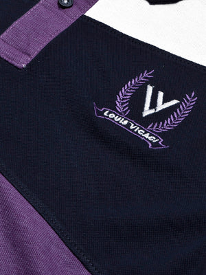 LV Summer Polo Shirt For Men-Purple Melange Navy & White Panel-BE834