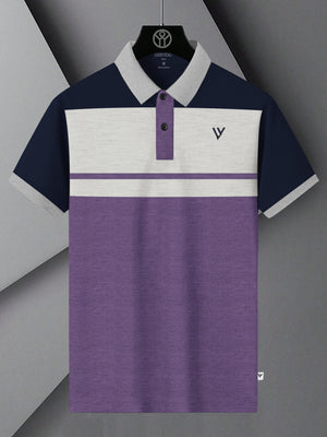 LV Summer Polo Shirt For Men-Purple Melange with White Melange & Navy Panel-BE883