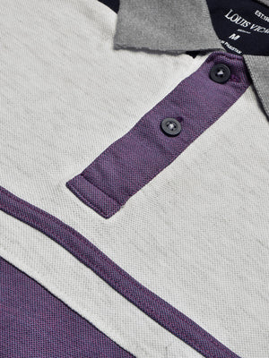 LV Summer Polo Shirt For Men-Purple Melange with White Melange & Navy Panel-BE883