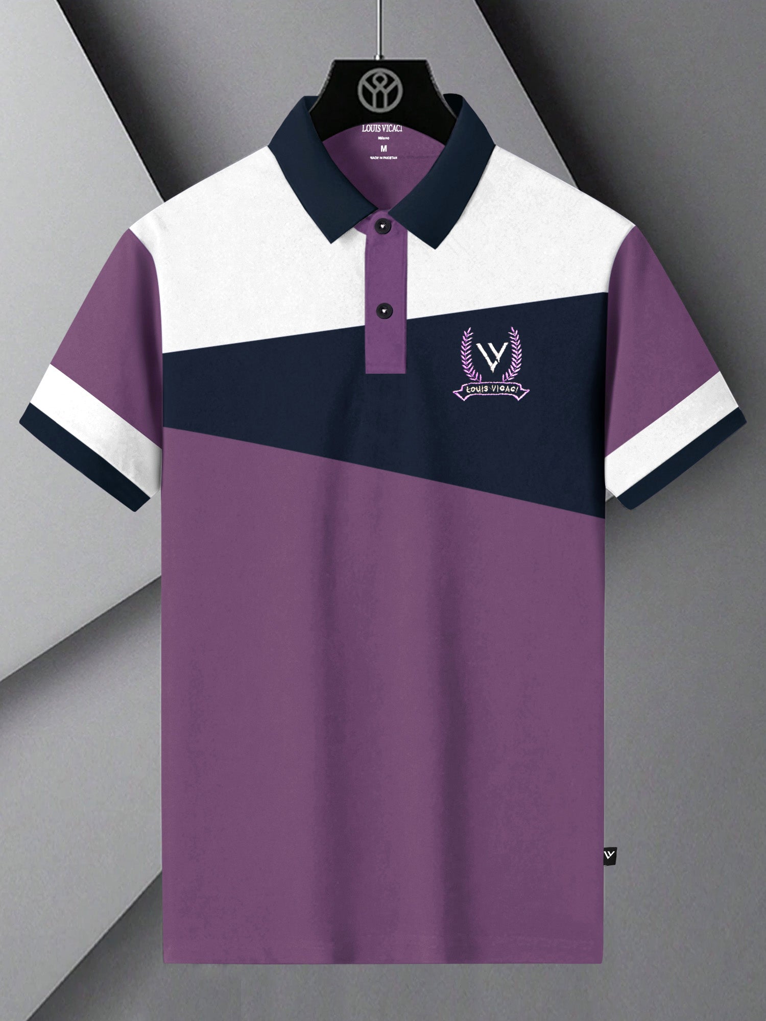 LV Summer Polo Shirt For Men-Purple with Navy & White Panel-BE832/BR13071