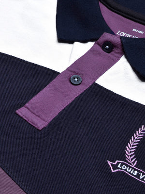 LV Summer Polo Shirt For Men-Purple with Navy & White Panel-BE832/BR13071