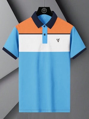 LV Summer Polo Shirt For Men-Sky Blue with White & Orange Panel-BE821/BR13061