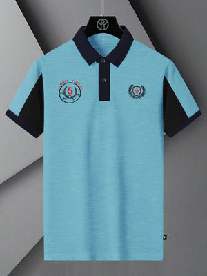 LV Summer Polo Shirt For Men-Sky Melange & Dark Navy-BE865