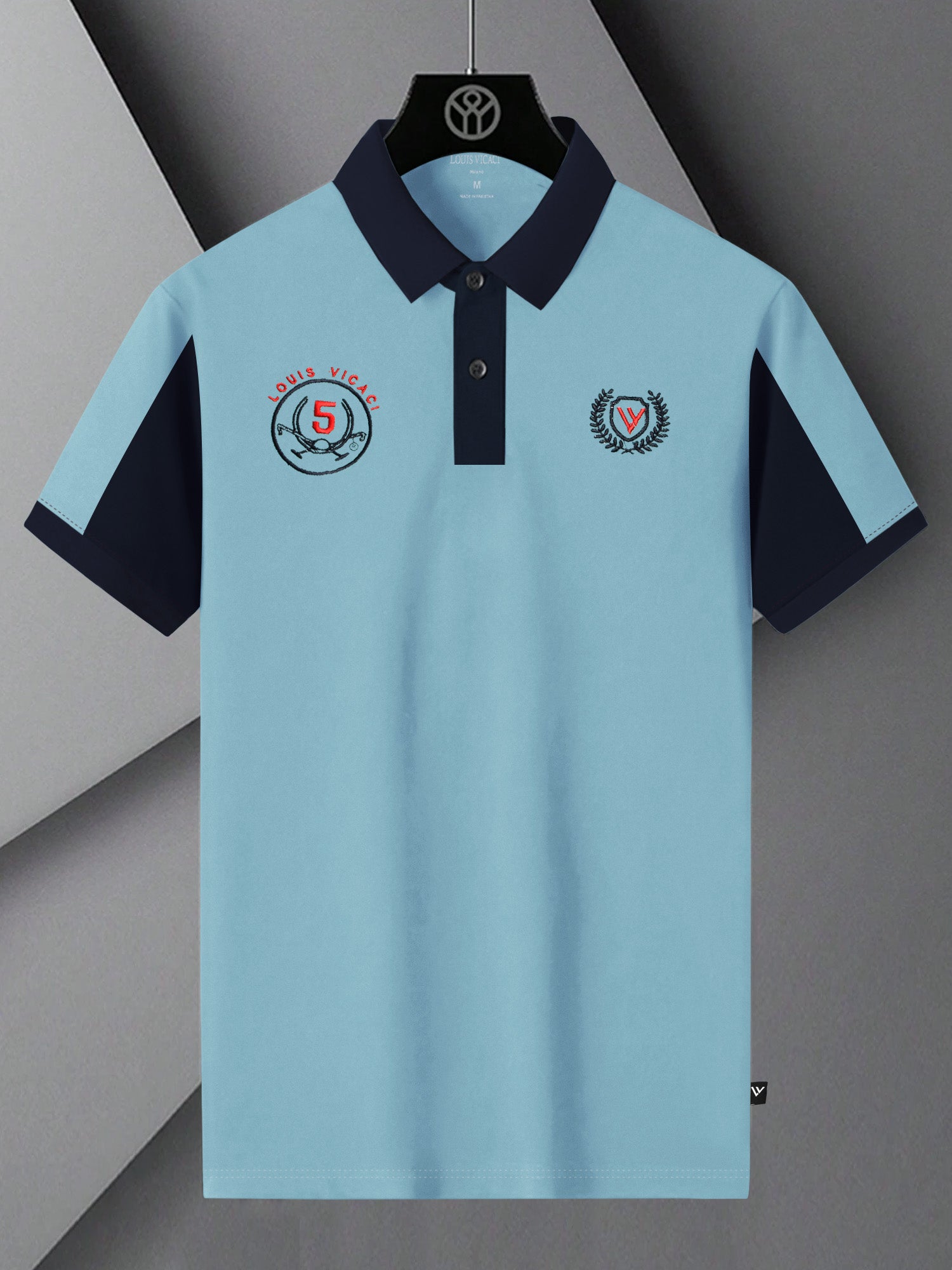 LV Summer Polo Shirt For Men-Sky & Dark Navy-BE859