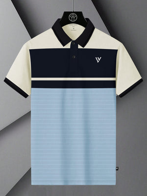 LV Summer Polo Shirt For Men-Sky with Navy & Off White Panel-BE880/BR13118