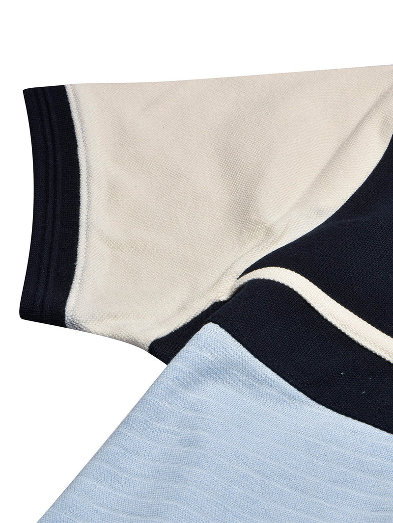 LV Summer Polo Shirt For Men-Sky with Navy & Off White Panel-BE880/BR13118