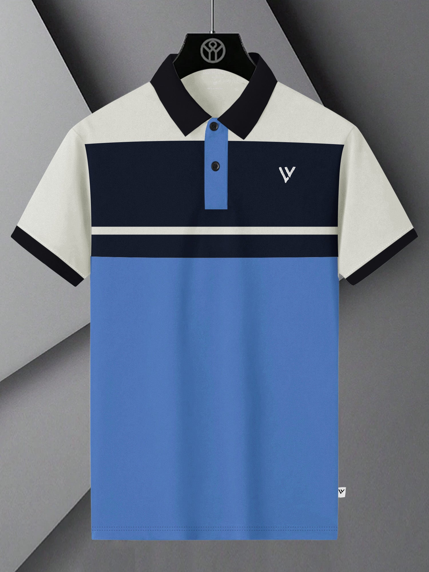 LV Summer Polo Shirt For Men-Sky with Off White & Navy Panel-BE878/BR13116