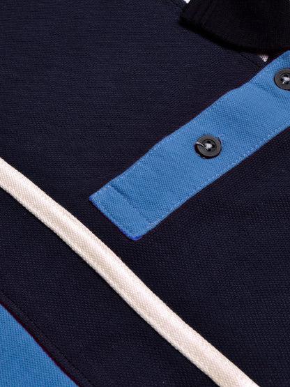 LV Summer Polo Shirt For Men-Sky with Off White & Navy Panel-BE878/BR13116