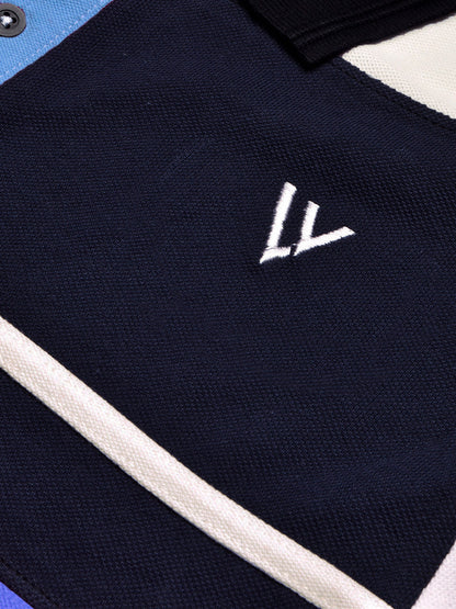 LV Summer Polo Shirt For Men-Sky with Off White & Navy Panel-BE878/BR13116