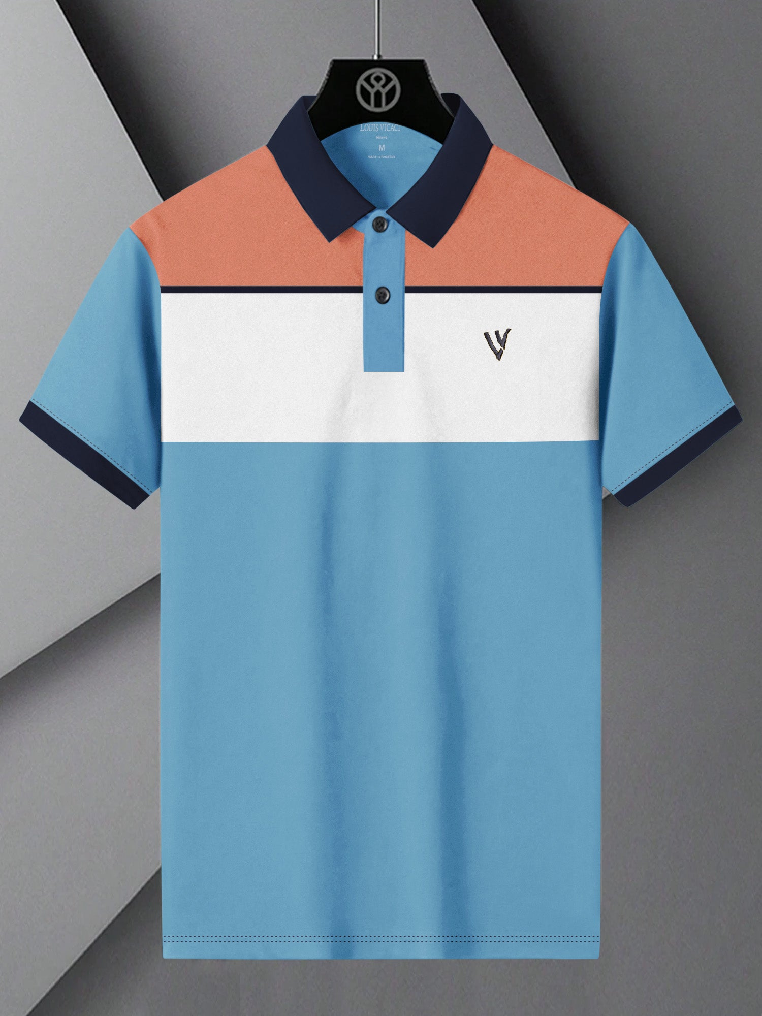 LV Summer Polo Shirt For Men-Sky with White & Light Orange Panel-BE777/BR13024