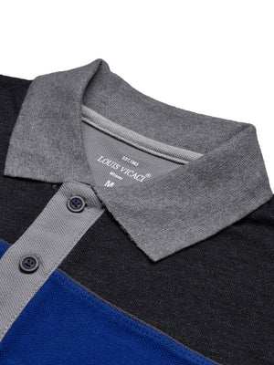 LV Summer Polo Shirt For Men-Slate Grey with Blue & Charcoal Panel-BE787/BR13034