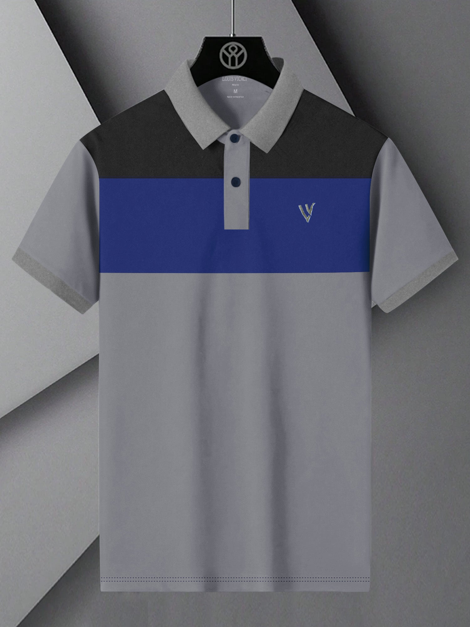 LV Summer Polo Shirt For Men-Slate Grey with Blue & Charcoal Panel-BE787/BR13034