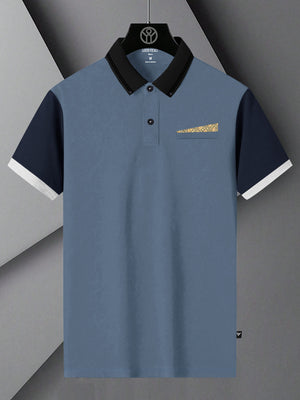 LV Summer Polo Shirt For Men-Steel Blue with Navy-BE826/BR13066