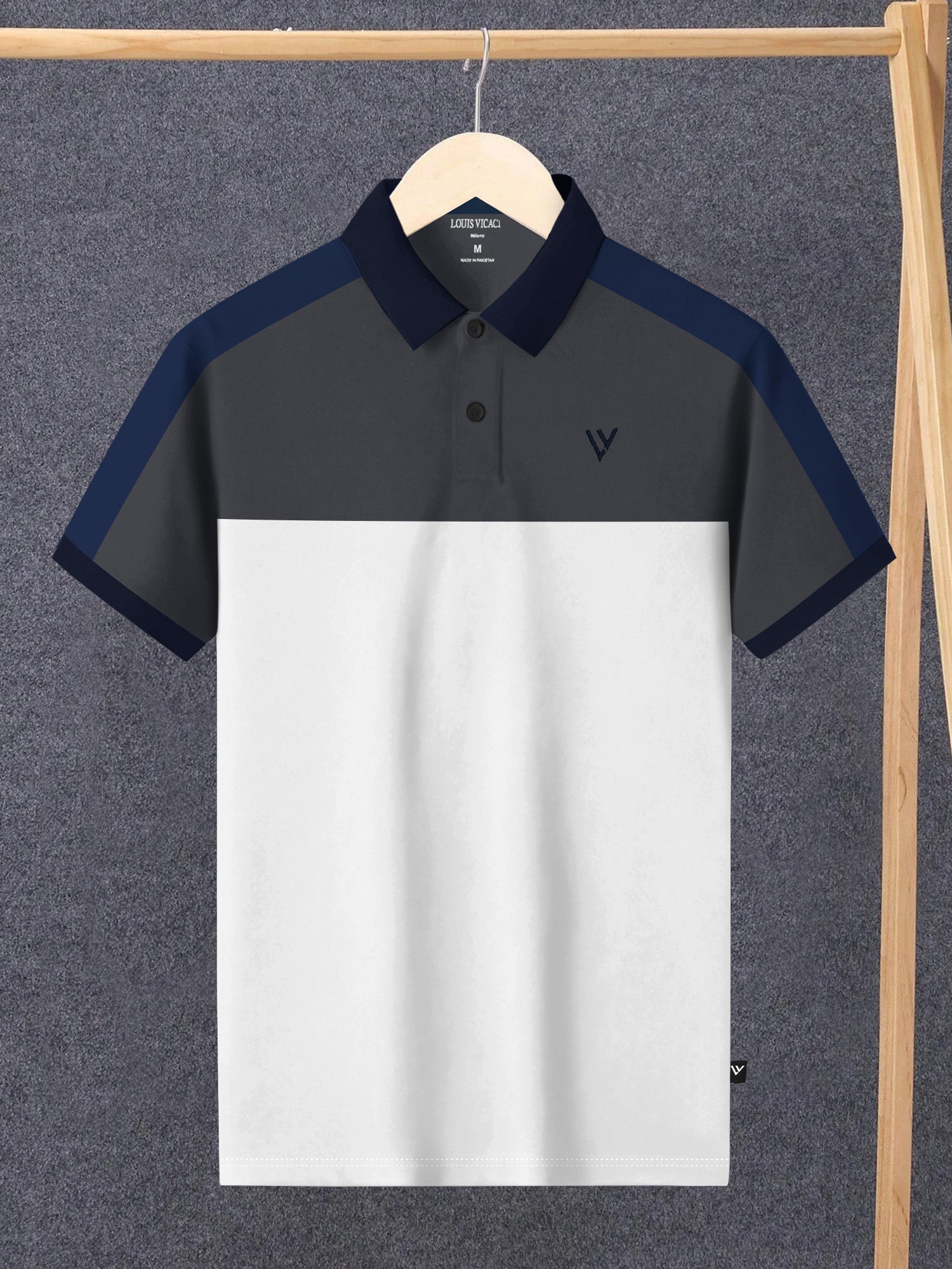 LV Summer Polo Shirt For Men-White with Dark Grey-BE819/BR13059