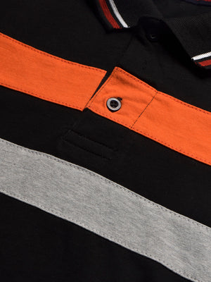 LV Summer Single Jersey Polo Shirt For Men-Black with Grey & Orange Panels-BE1747/BR13931