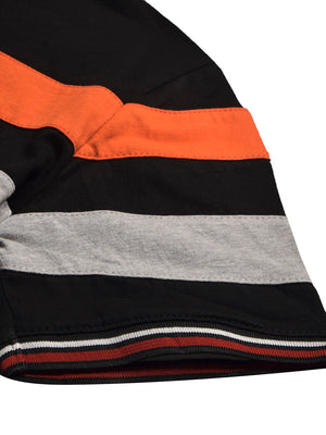 LV Summer Single Jersey Polo Shirt For Men-Black with Grey & Orange Panels-BE1747/BR13931