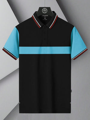 LV Summer Single Jersey Polo Shirt For Men-Black with Sky Panels-BE1770/BR13938