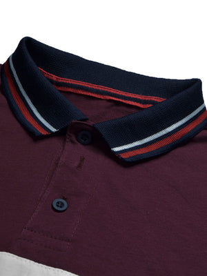 LV Summer Single Jersey Polo Shirt For Men-Maroon with White & Navy Panels-BE1836/BR14011