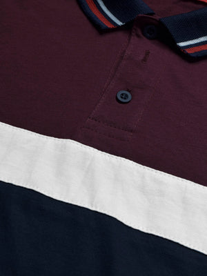 LV Summer Single Jersey Polo Shirt For Men-Maroon with White & Navy Panels-BE1836/BR14011