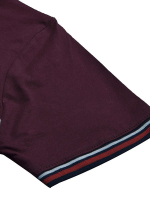 LV Summer Single Jersey Polo Shirt For Men-Maroon with White & Navy Panels-BE1836/BR14011