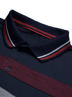 LV Summer Single Jersey Polo Shirt For Men-Navy with Grey & Maroon Panels-BE1805/BR13959