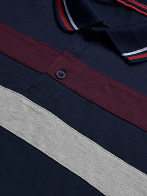 LV Summer Single Jersey Polo Shirt For Men-Navy with Grey & Maroon Panels-BE1805/BR13959