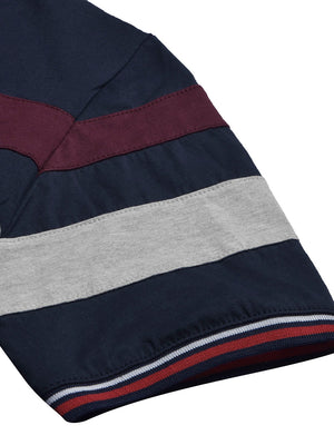 LV Summer Single Jersey Polo Shirt For Men-Navy with Grey & Maroon Panels-BE1805/BR13959