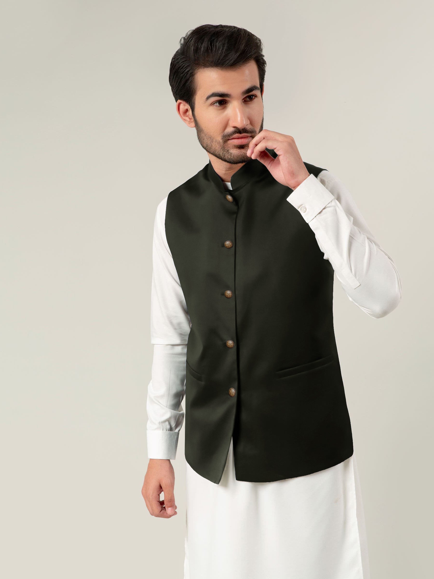 Classic Traditional Waistcoat For Men-Dark Olive-SP1695