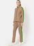 Louis Vicaci Fleece Zipper Tracksuit For Ladies-Brown Melange with Lime Green Stripe-SP237