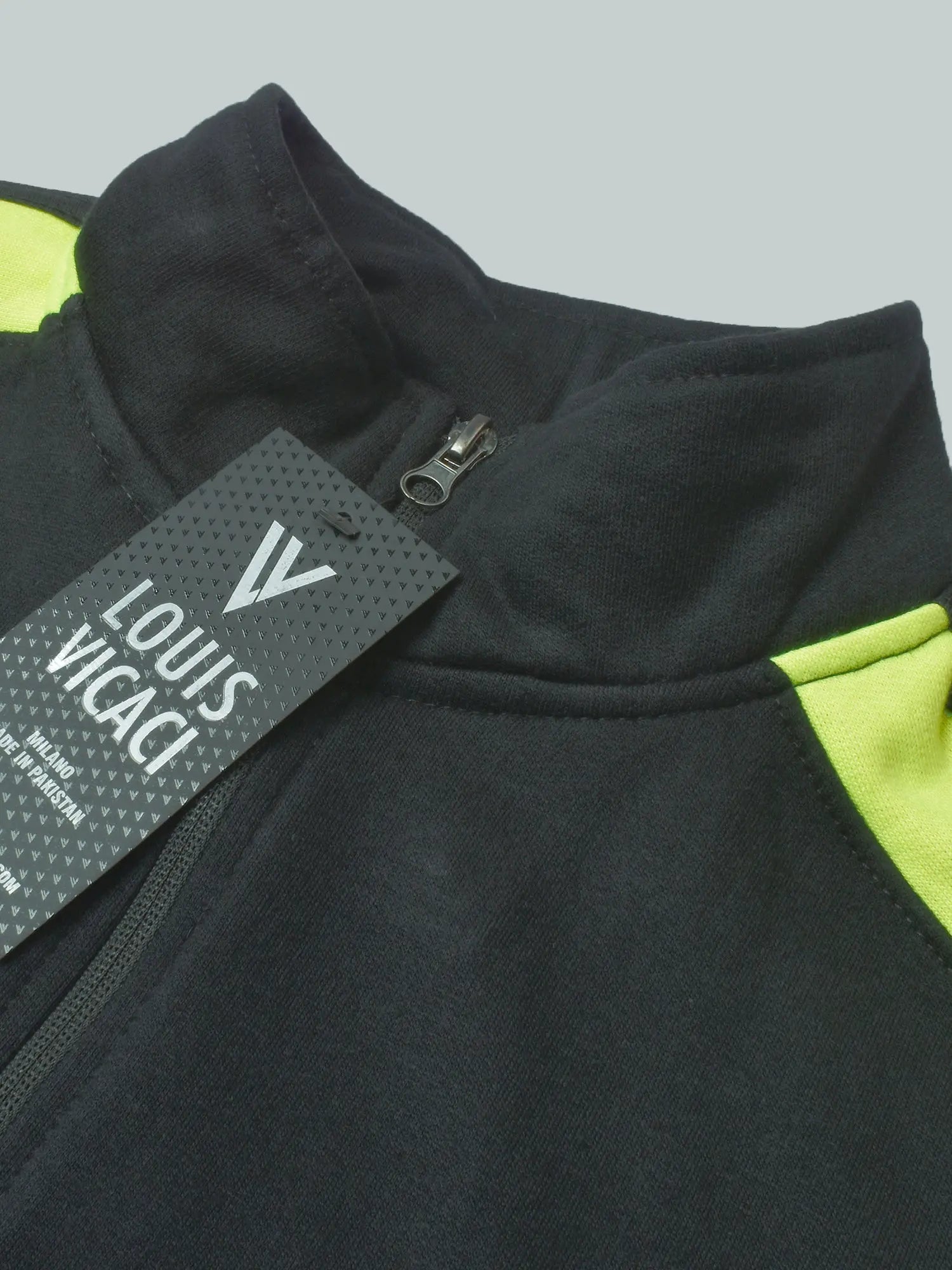 Louis Vicaci Fleece Zipper Tracksuit For Ladies-Dark Slate Grey with Lime Green Stripe-BE17521 Louis Vicaci